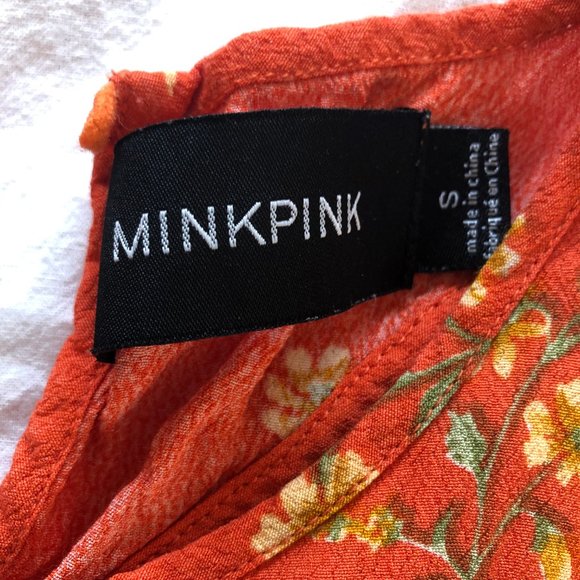 Size S Mink Pink Orange Floral Open Back Dress - Picture 4 of 5